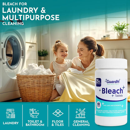 GuardH Bleach Tablets 40 Count – Multipurpose Cleaning Tablets for Laundry, Toilet Bowl, Bathroom Tile and Kitchen Surfaces – Liquid Bleach Alternative, Fast Dissolving Formula