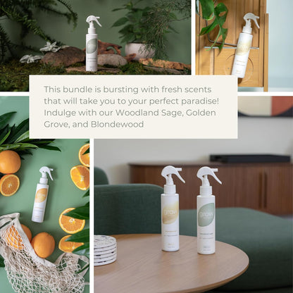 Grow Fragrance Scented Fabric and Room Air Freshener Spray - Certified Non-Toxic, 100% Plant-Based Essential Oils - 5 oz (Blondewood + Woodland Sage 2-Count)
