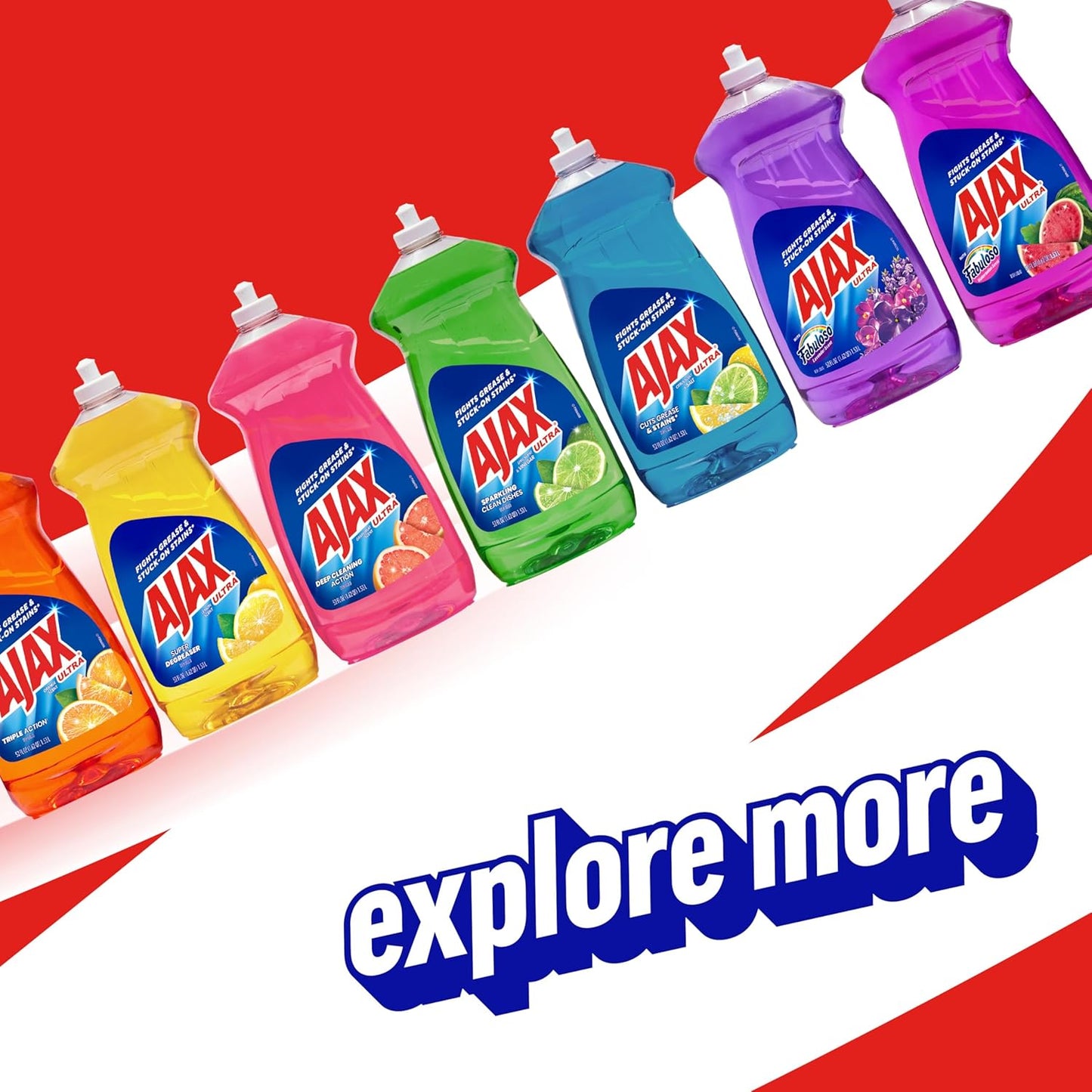 Ajax Ultra Liquid Dish Soap with Fabuloso Watermelon Scent, Fights Grease and Stuck-On Stains, Deep Cleaning Action, Mess-Free, Easy-Flip Cap, 52 fl oz Bottle