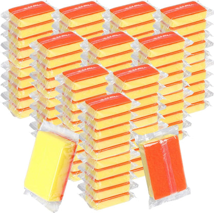 Tioncy 100 Pcs Individually Wrapped Sponges Kitchen Bulk Blue Dish Non Scratch Scrub Sponges Dual Sided Cleaning Dish Scrubber for Washing Dishes, Pots, Pans, Sinks, Stoves, Appliances, Car, Bike