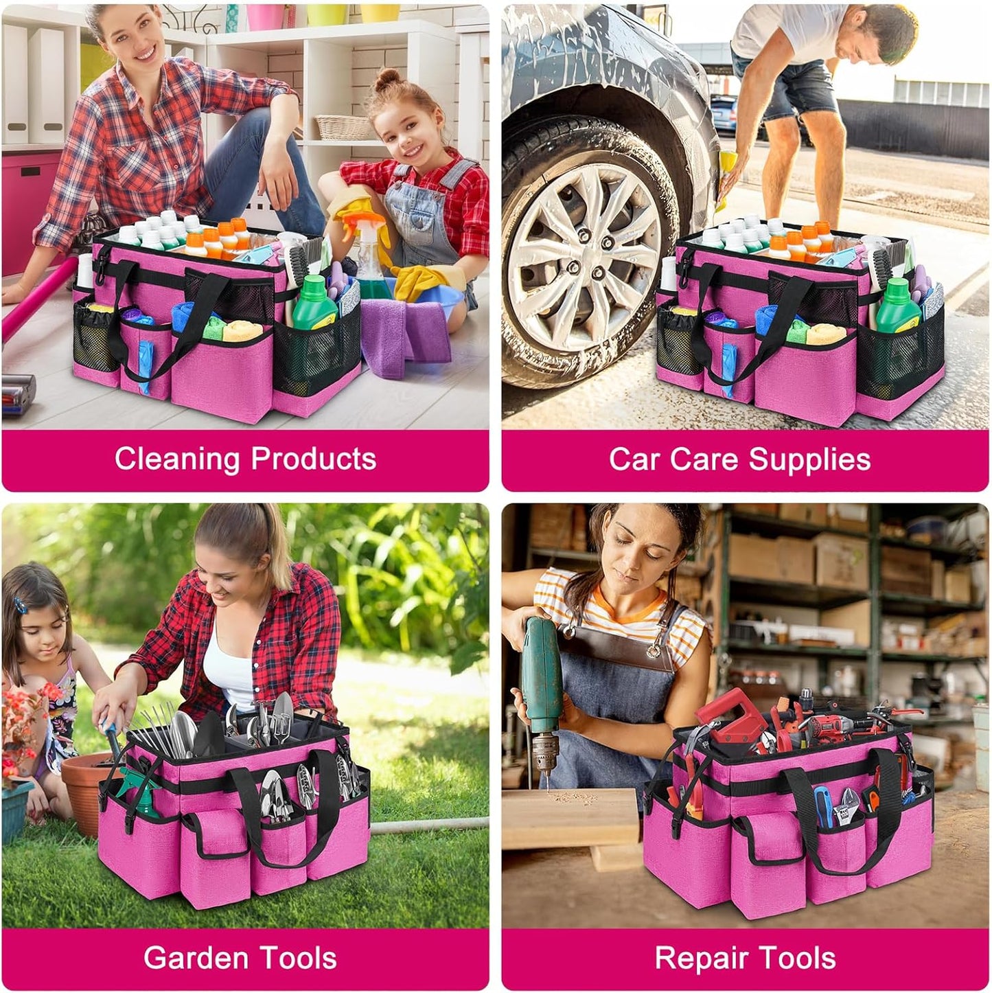 Cleaning Caddy,Cleaning Bag for Housekeepers,Cleaning Supplies Organizer with Handle,Black