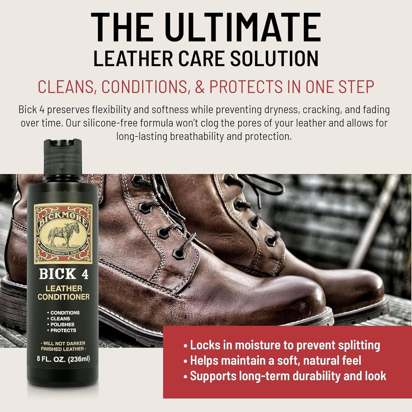 Bickmore Bick 4 Leather Conditioner and Leather Cleaner 16 oz - Will Not Darken Leather - Safe For All Leather Apparel, Furniture, Jackets, Shoes, Auto Interiors, Bags & All Other Leather Accessories