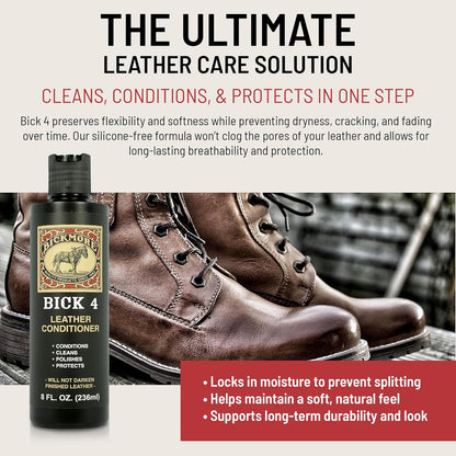Bickmore Bick 4 Leather Conditioner and Leather Cleaner 16 oz - Will Not Darken Leather - Safe For All Leather Apparel, Furniture, Jackets, Shoes, Auto Interiors, Bags & All Other Leather Accessories