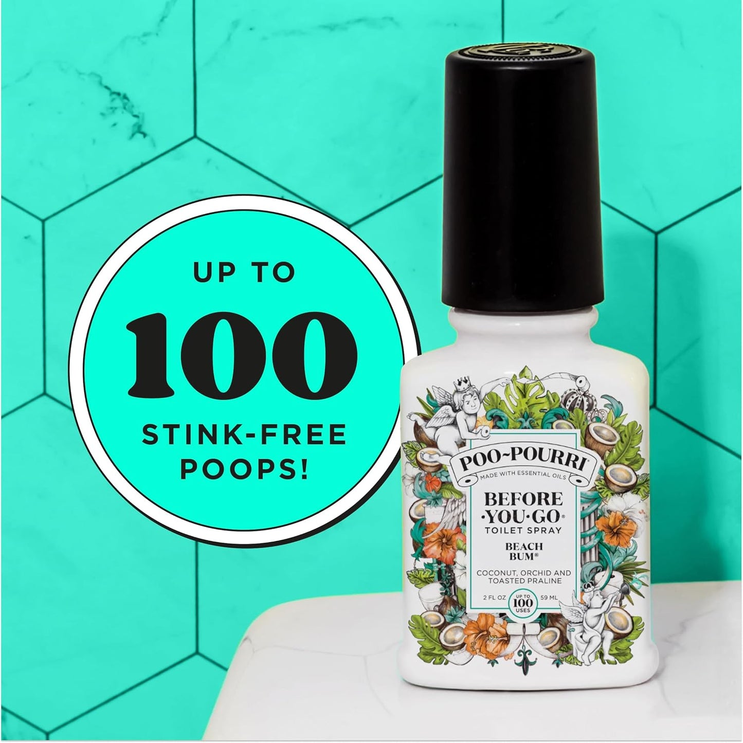 Poo-Pourri Before-You-Go Pocket Toilet Spray, Travel Essentials, Beach Bum, 1 Fl Oz, Up to 50 Uses, On-The-Go Bathroom Odor Deodorizer with Essential Oils, TSA Approved Size, Coconut Orchid Scent