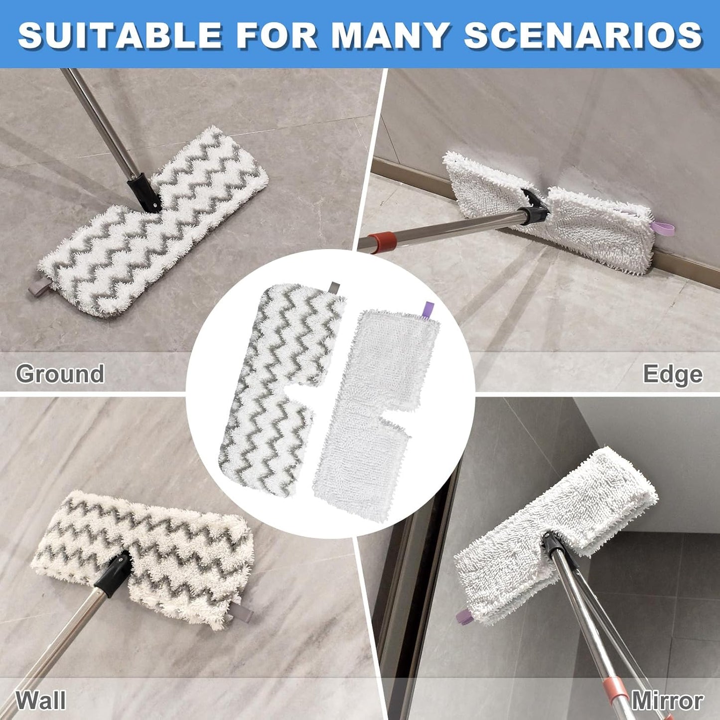 Microfiber Dust Mop Set for Floor Cleaning, Flat Mop for Wet & Dry to Clean Washable Flip Mops Pad for Ocedar Hardwood Floor 'N More 3-Action Mop, Adjustable 58" Mops Handle & 2 Reusable Refill & Base