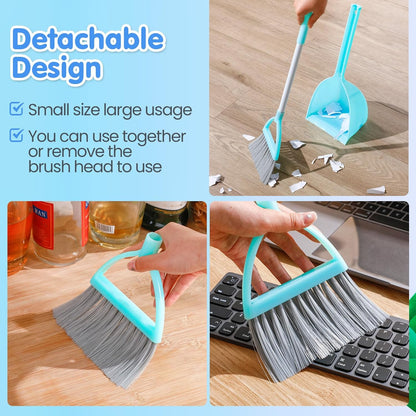 Roshtia 2 Pcs Mini Broom with Dustpan for Kids Broom and Dustpan Set Toddler Cleaning Set Boys Girls Small Cleaning for Kitchen Bathroom Pet (Blue,Red)