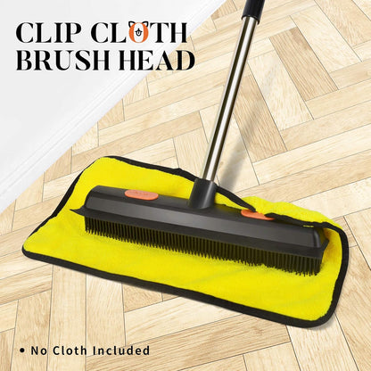 Pet Carpet Hair Rubber Broom with 49inch Long Handle, Portable Detailing Lint Remover, Soft Push Broom for Fluff Carpet, Hardwood, Tile, Window