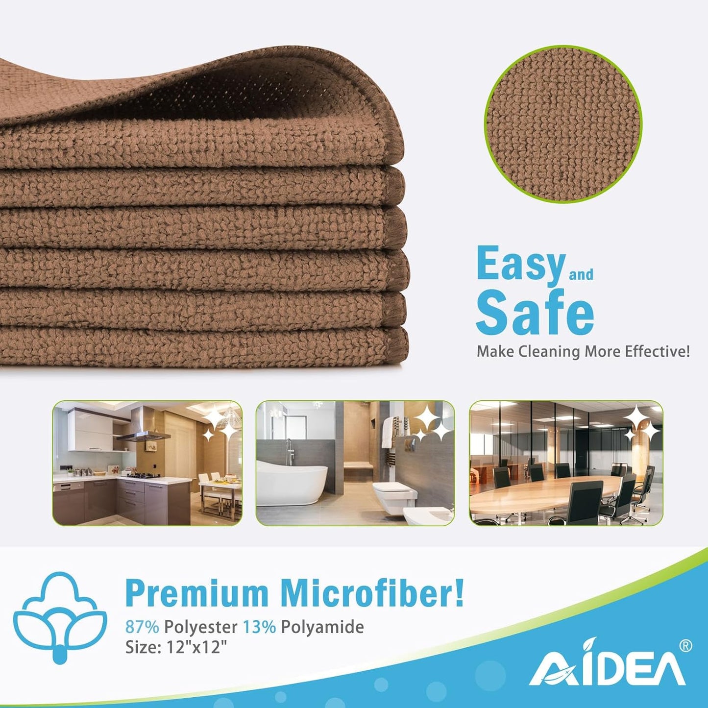 AIDEA Microfiber Cleaning Cloth-50PK, Soft Microfiber Towels for Cars, Absorbent Cleaning Rags, Lint-Free Streak-Free Wash Cloths for House, Kitchen, Window(12in.x12in)