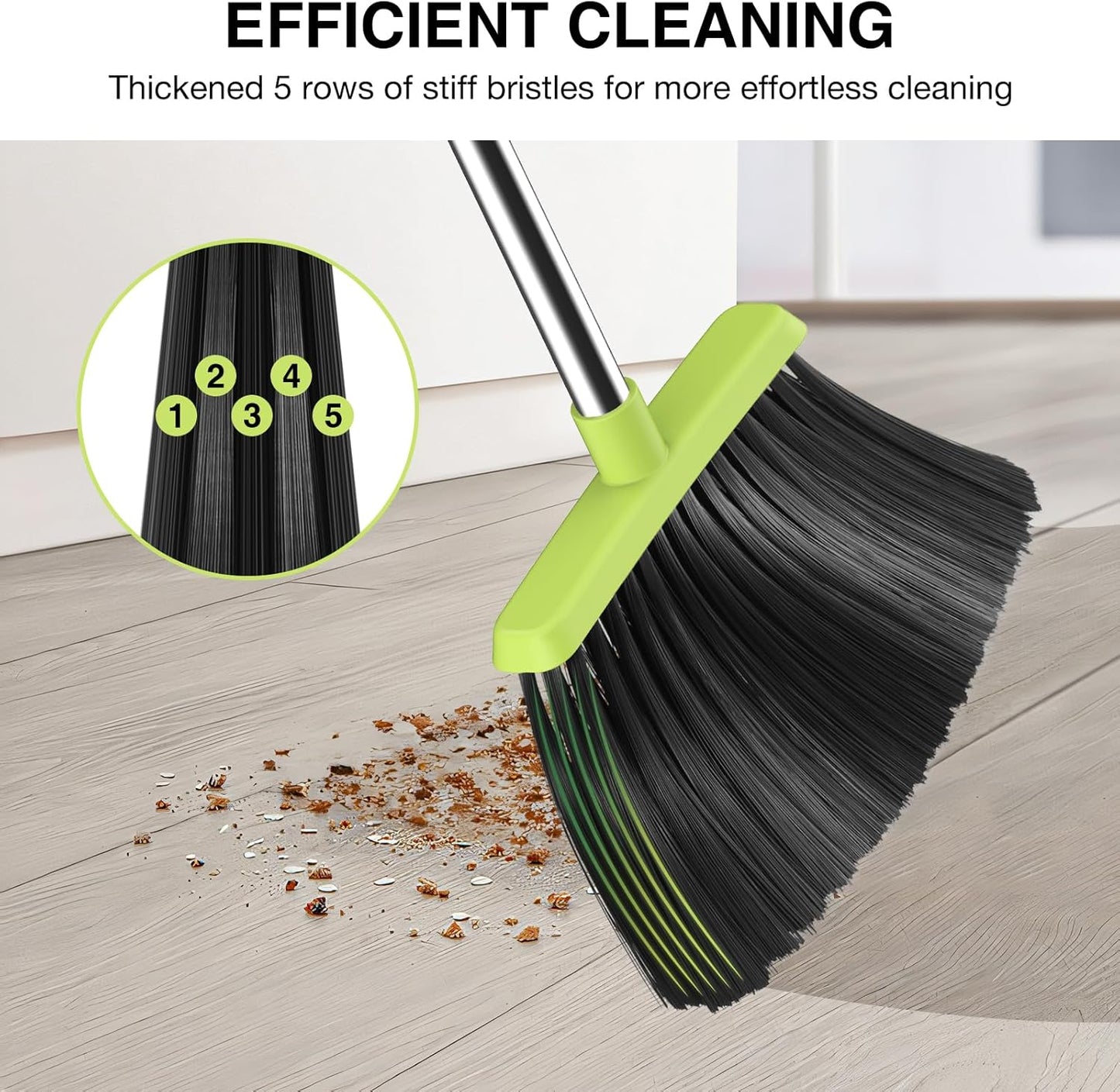 NACENA Broom and Dustpan Set, 52-in Long Adjustable Handle Broom Dustpan Combo with Dustpan Teeth to Automatically Clean Hair Suitable for Home Kitchen Office Hall Floor（Black&Red）