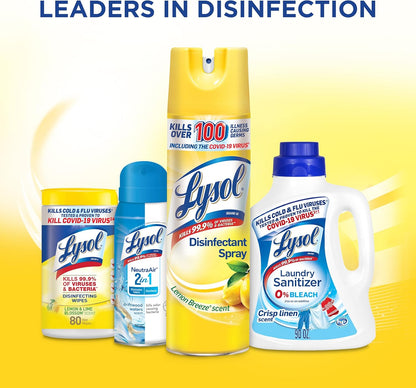 Lysol Disinfectant Spray, Household Essential Cleaning Supplies, Multi-Purpose Room Spray, Antibacterial Sanitizer Spray, Upholstery Deodorizer, Home and Bathroom, Crisp Linen,19 Fl Oz