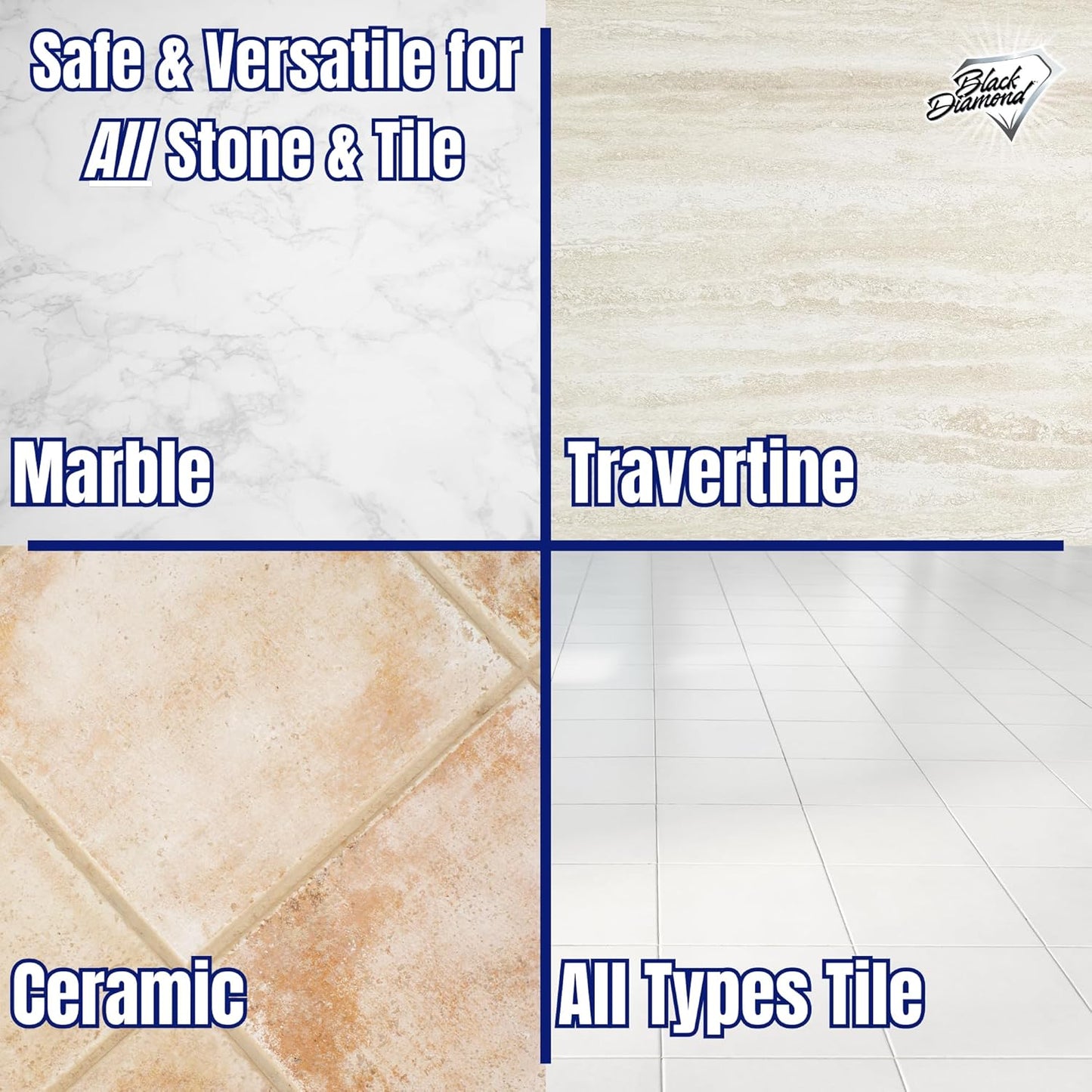 Black Diamond Stoneworks Marble & Tile Floor Cleaner Concentrate, pH Neutral, Streak-Free & No-Rinse Formula for Granite, Travertine, Limestone, Slate, Ceramic & Porcelain Floors (1 Quart)