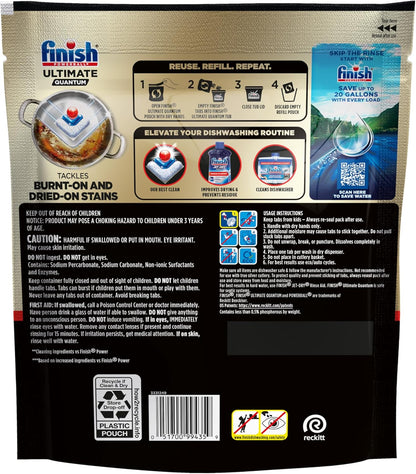 Finish Ultimate Infinity Shine Dishwasher Pods, No Pre-Rinse Dishwasher Detergent Soap Removes Burnt-On Stain, with Protector Shield & CycleSync Technology, Degreasing & Scrubbing Power, 62 Count