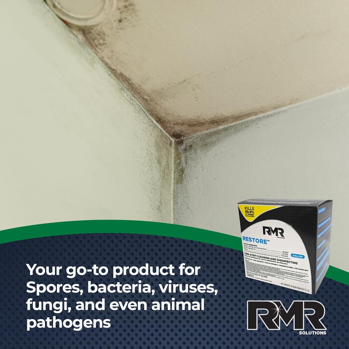 RMR Solutions RESTORE Disinfectant & Cleaner Concentrate, EPA Registered Mold Remover & Antibacterial Cleaning Solution for Kitchen, Bathroom, Floor, Home, Pet Areas, Counter, 3.34g, Makes 16 Quarts
