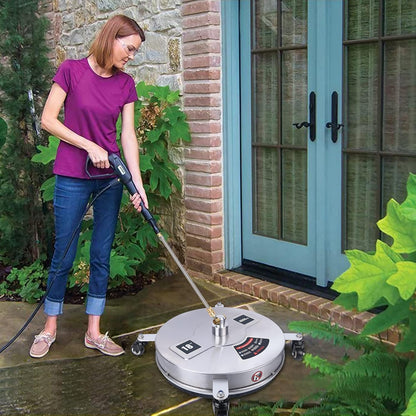 Biswing 14" Pressure Washer Surface Cleaner with 4 Wheels, Stainless Steel Power Washer Accessory for Driveways Sidewalks Patios Cleaning, 1/4" Quick Connector, 2 Extension Wand Attachments, 4000 PSI