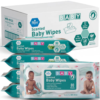 MED PRIDE Scented Baby Wipes, 24 Pack (80 Wipes Each), Aloe & Vitamin E, Alcohol Free, Paraben Free, Soft & Strong Baby Wet Wipes with Resealable Lid