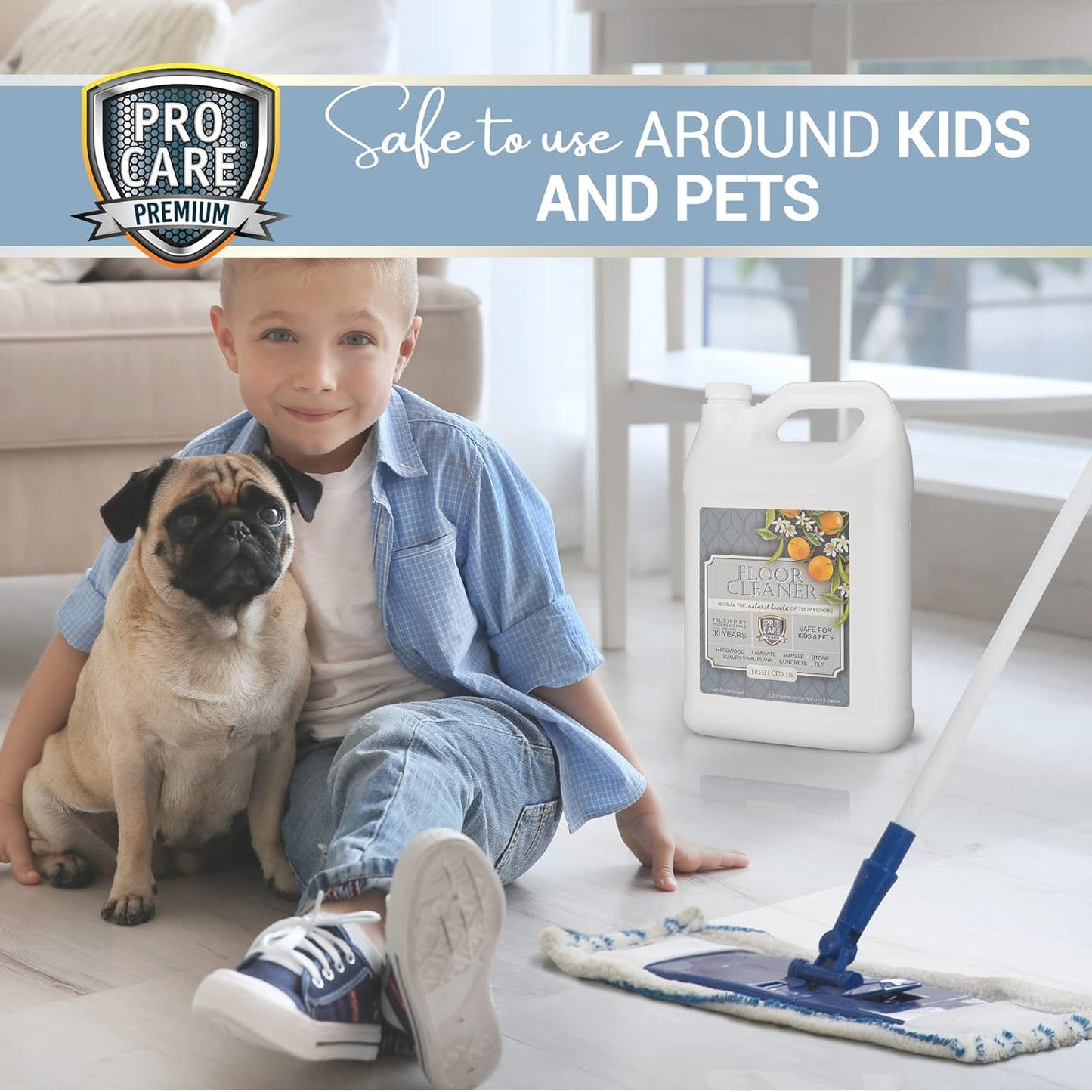 ProCare Floor Cleaner (Made in USA) | Tile, Stone, Laminate, Vinyl & Natural Wood Floor Cleaner for Mopping, Household Supplies, Cleaning Solution with Citrus Aroma - 1 Gal (128 Fl Oz)