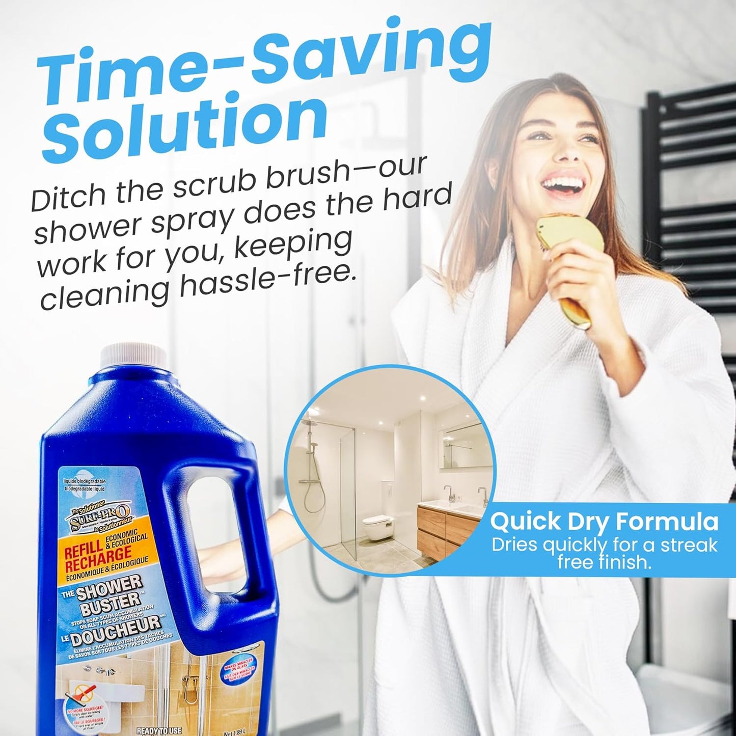 SURF PRO Shower Glass Door Cleaner – Shower Buster Spray for Soap Scum & Hard Water Stains – No Scrub Bathroom Cleaner for Glass, Tile, Chrome, Ceramic, RV and Septic Safe (500ml / 16.9oz)