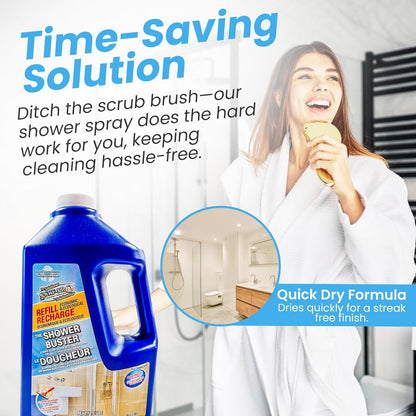 SURF PRO Shower Glass Door Cleaner – Shower Buster Spray for Soap Scum & Hard Water Stains – No Scrub Bathroom Cleaner for Glass, Tile, Chrome, Ceramic, RV and Septic Safe (500ml / 16.9oz)