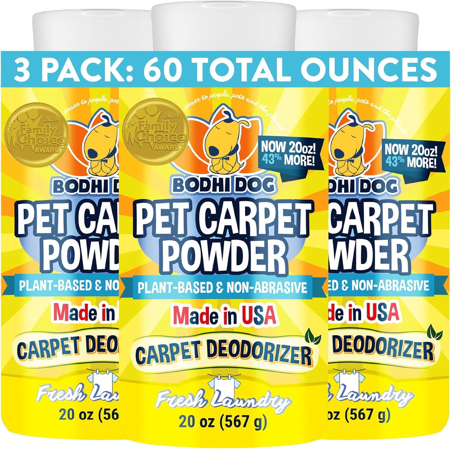 Bodhi Dog Natural Carpet Deodorizer Powder - Dry Pet Smell Eliminator & Urine Odor Remover - Loosens Fur & Dirt - Plant-Based Room Freshener for Vacuuming Home - Fresh Laundry (Pack of 1)