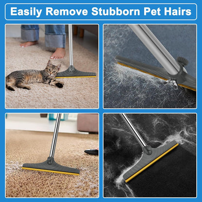 5FT Carpet Rake Pet Hair Remover, Reusable Carpet Rake with Telescopic Handle for Pet Hair Removal Tool Dog Cat Fur Remover Broom for Rugs, Mats, Beds, Stairs (Blue)
