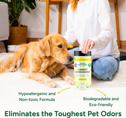 Good Natured Brand | Carpet Deodorizer & Freshener Powder | 31 oz Pet Odor Eliminator for Strong Odor & Pet Urine | Fresh Natural Lemon Scent | Safe for Homes with Pets