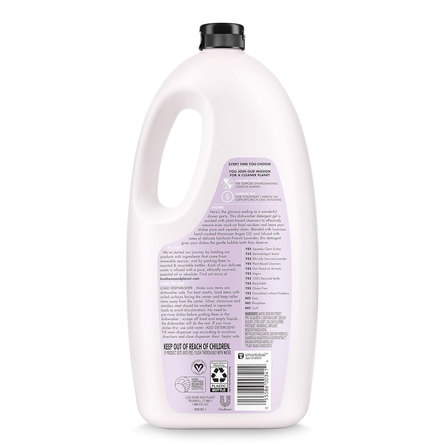 Love Home and Planet Dishwasher Detergent, Gel Lavender & Argan Oil, 56 oz