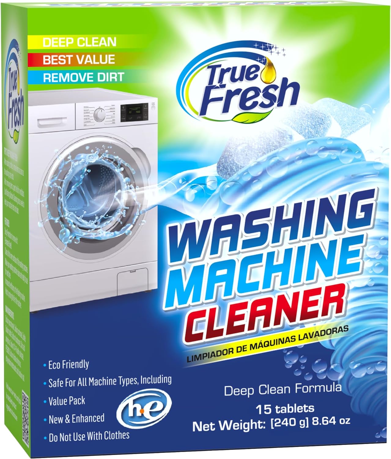 True Fresh Washing Machine Cleaner Effervescent Tablets, 25 Solid Deep Cleaning Tablet, Finally Clean All Wash Machines Including HE Front Loader Top Load, No more Stinky Grimy Washer tub