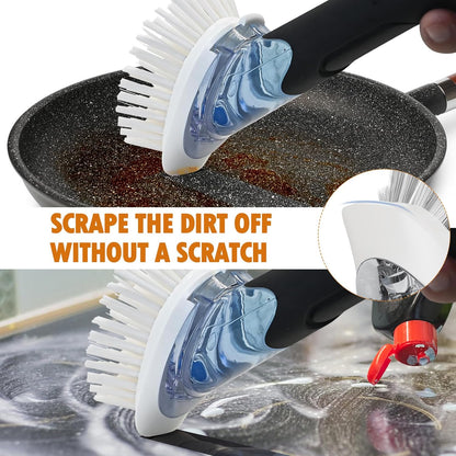 Soap Dispensing Replacement Dish Brush Storage Set with 2 PCS Brush Refills & Holder - RIMAY Dispenser Scrub Cleaning Scrubber Kitchen Dishwashing Dish Wand Handle for Dishes/Pans/Pots/Sink(Black)