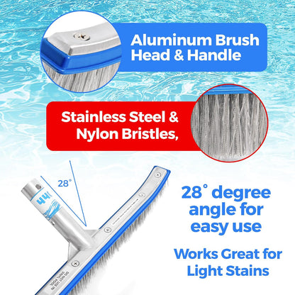 440 Combo Nylon and Stainless Steel Pool Brush - 18-Inch Heavy Duty Pool Brush Head for Cleaning Inground Pool Tiles, Walls, Floor and Steps - Scrub Brush Replacement Head, Strong Bristles - No Pole