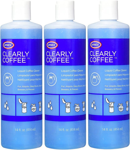 Urnex Clearly Coffee Pot Cleaner - 3 Pack - Made in the USA - French Press Liquid Cleaner for Glass Bowls Airpots Satellite Brewers and Thermal Servers Removes Coffee Oils