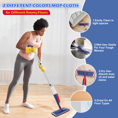 Spray Wet Mops for Hardwood Floor Cleaning: MEXERRIS Floor Mop with 5 Washable Pads for Swiffer Powermop & 2 Refillable Bottles - Home Commercial Dust Dry Mops for Wood Laminate Vinyl Tiles Ceramic