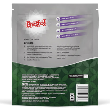 Amazon Brand - Presto! Triple Action Dishwasher Pacs, Lemon Scent, 70 Count