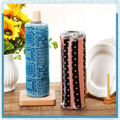Redbaker 50 Pcs Reusable Paper Towels Paperless Reusable Cotton Cloths Toilet Absorbent Washable Paper Towels with Roll Kitchen Dishcloth for Kitchen Paperless Dishcloths(Stripe)