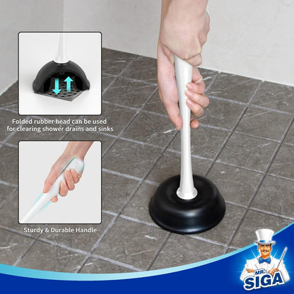 MR.SIGA Toilet Plunger and Bowl Brush Combo for Bathroom Cleaning, Gray, 2 Sets