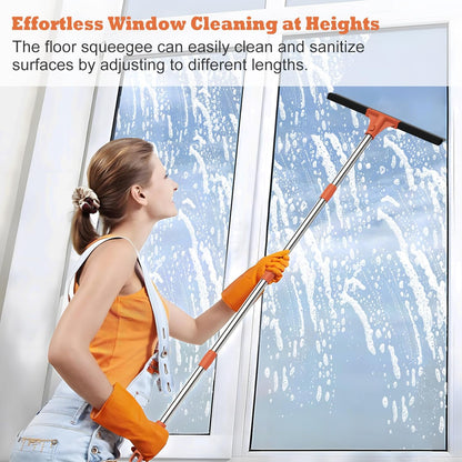 Large Heavy-Duty Floor Squeegee, 18” Rubber Blade Broom & 62” Long Handle Floor Squeegee for Concrete, Bathroom Tile, Garage Concrete, Deck, Shower Glass, Window Cleaning