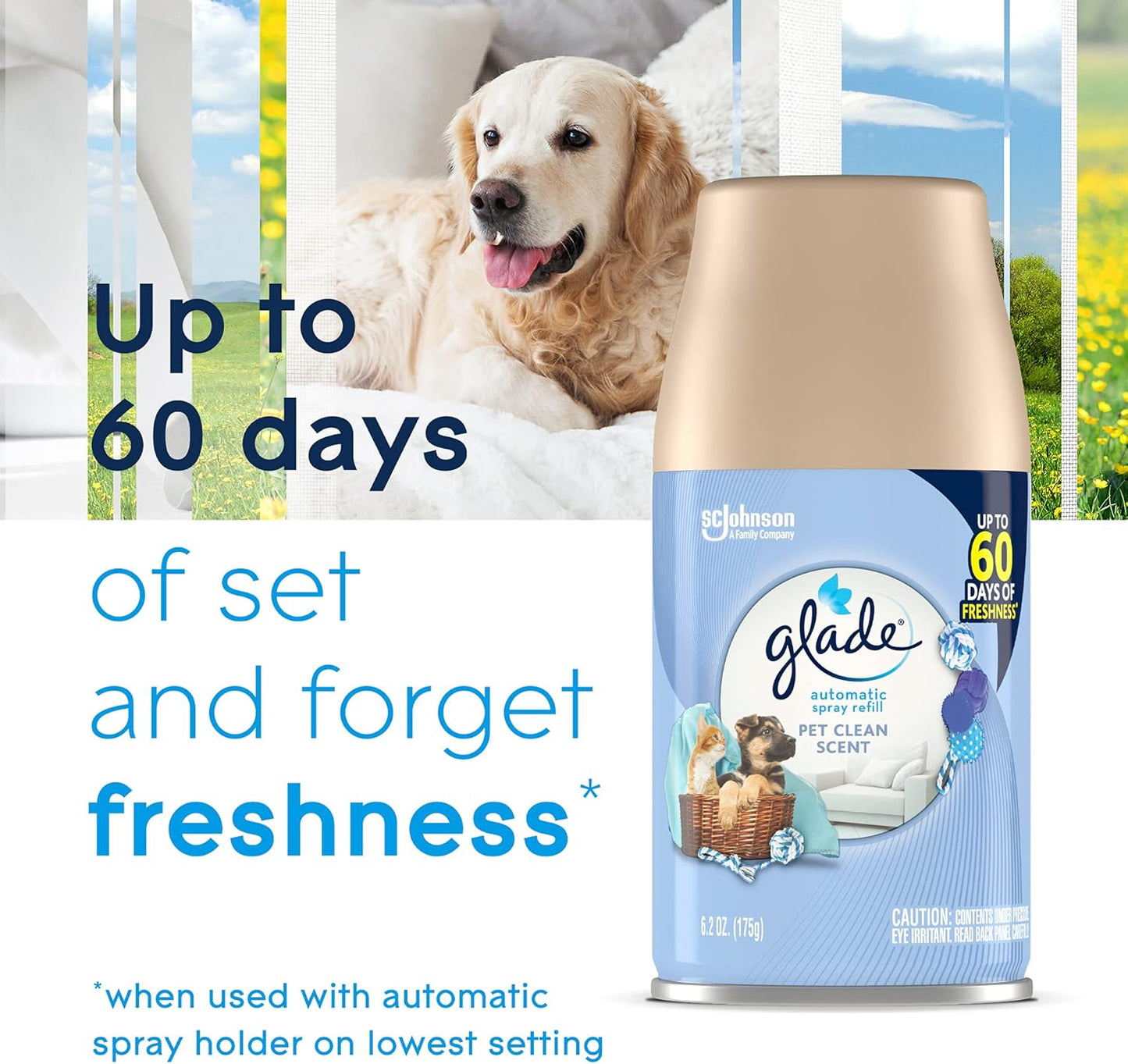 Glade Automatic Spray Refill, Pet Fresh Scent, Scented Air Freshener for Home and Bathroom, 6.2 Oz, 2 Count