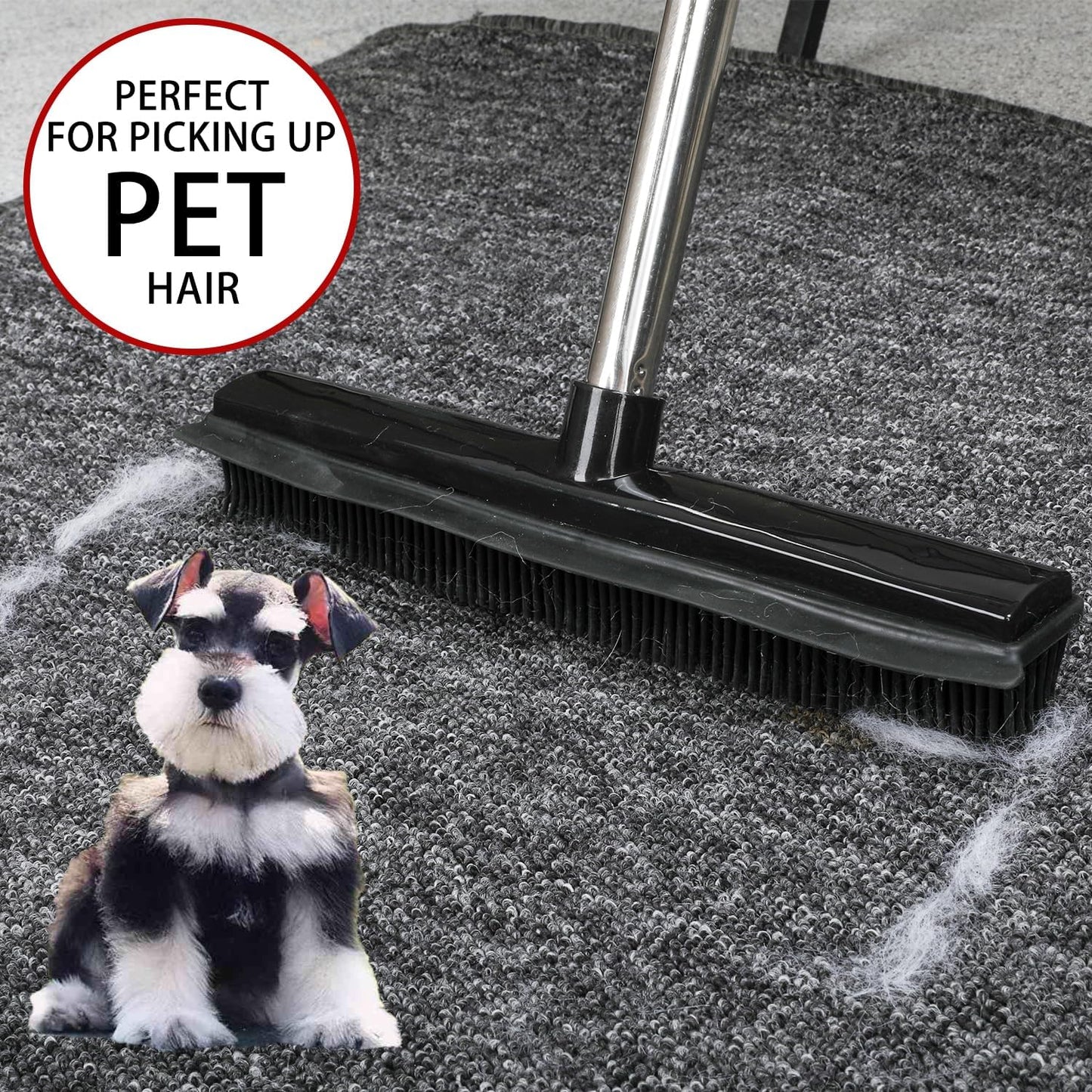 Rubber Broom and Dustpan Set,Pet Hair Removal Rubber Broom with Squeegee and Stainless Steel Dust Pan,Carpet Rake Push Broom and Dustpan for Fluff Hardwood Floor Tile (Green)