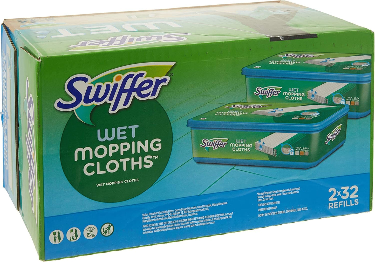 Swiffer Sweep + Mop, Wet Pads Refill, Floor Cleaner for Dirt, Dust, Hair, Cleaning Cloths for Mopping Home, Bathroom, Kitchen, All Purpose Multi-Surface Floor Wipes, Gain, 24ct