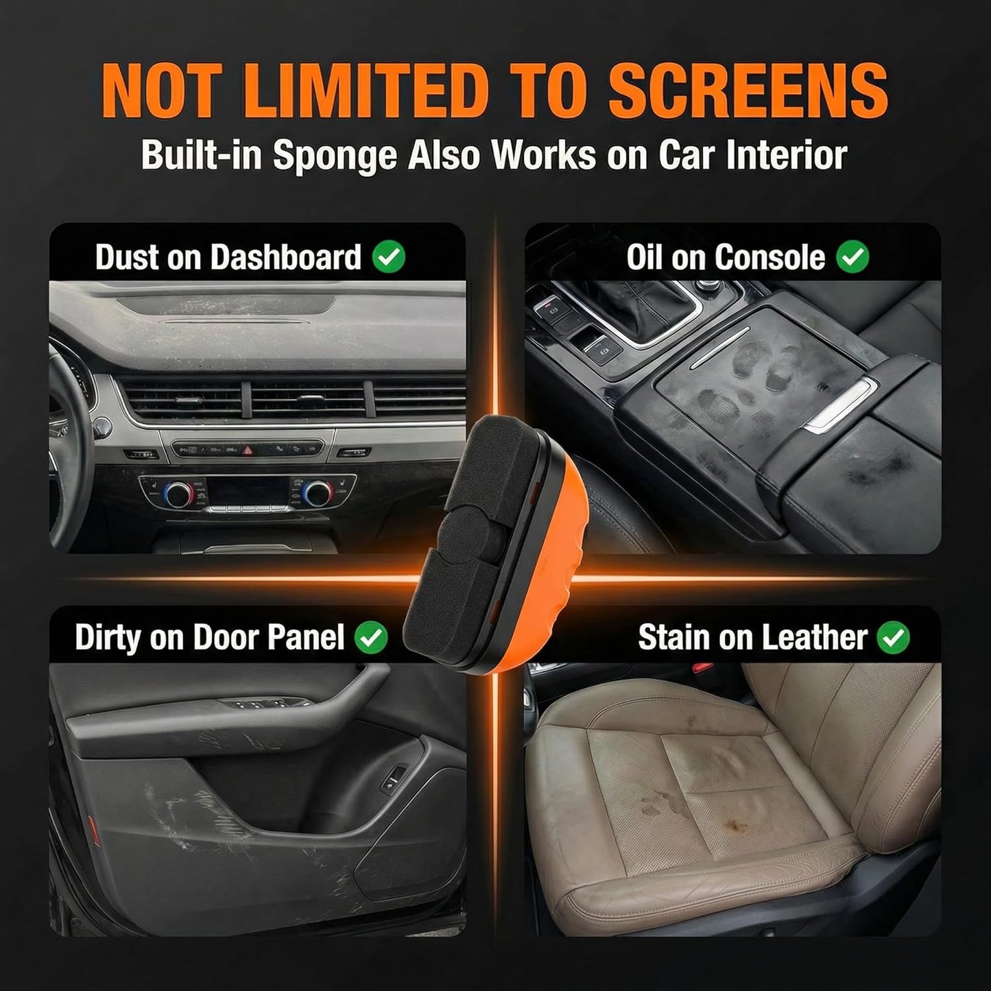 Car Screen Cleaner with Built-in Sponge | Effortlessly Removes Fingerprints, Dust and Make-up Stains | Anti Static Formula Safely Works on TV, Laptop, Computer Monitor, Phone, Dashboard & Console