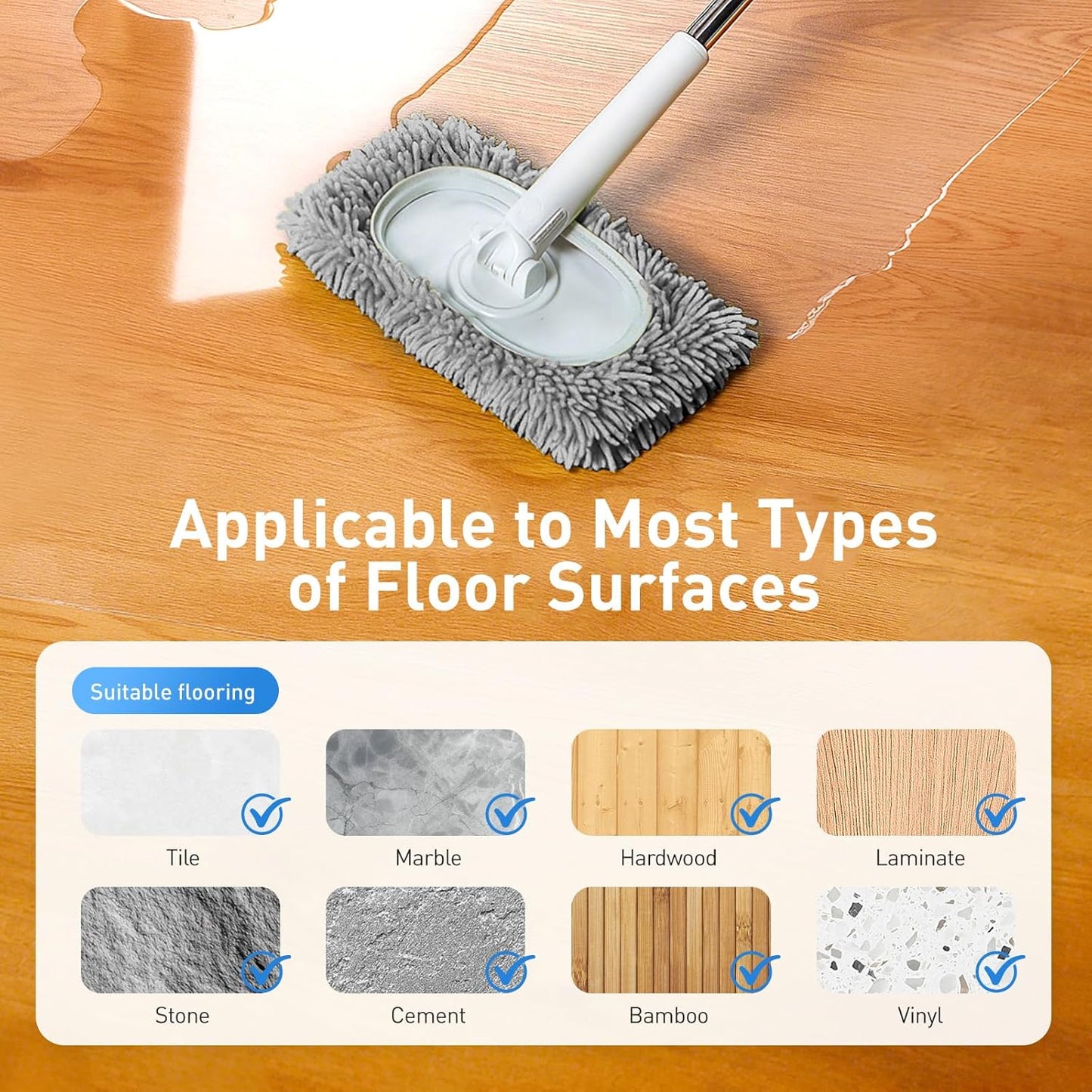 6 Pack Reusable Microfiber Mop Pads Compatible with Sweeper Mops, Replacement Mopping Pads Dry Sweeping Cloths, Washable Chenille Flat Mops Refills for Mopping Floor Cleaning (Mop is not Included)