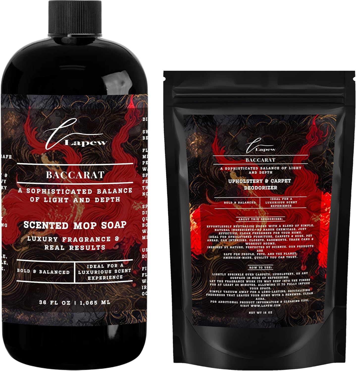Lapew Black Sea Scented Cleaning Bundle | Carpet Deodorizer Powder (16 oz) & Mop Soap Concentrate (36 oz) | Pet-Friendly Odor Eliminator - Colors A