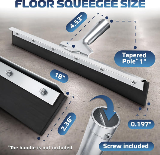 DSV Standard Garage Floor Squeegee 18’’, Neoprene Blade Asphalt Squeegee, Taper Pole Connection - Handle Sold Separately for Tiles, Concrete and Asphalt