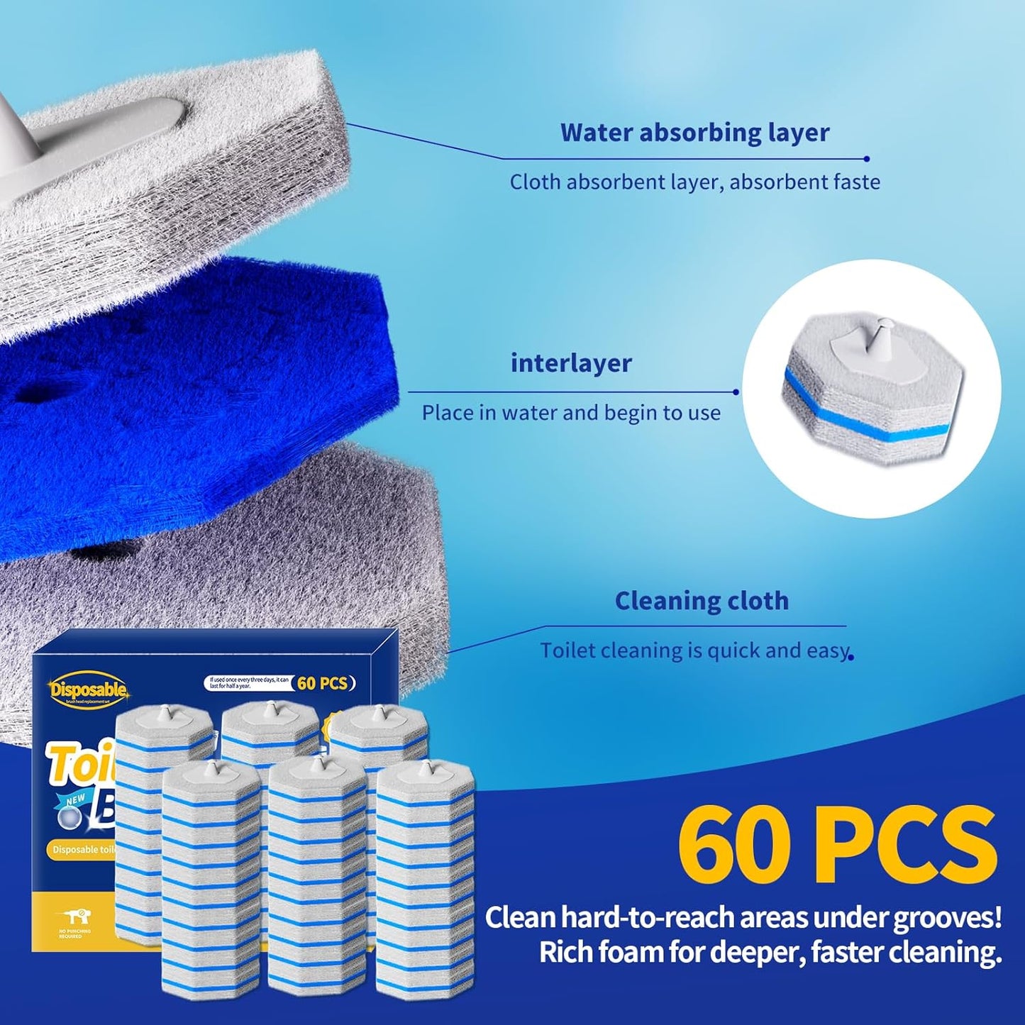 Disposable Toilet Brush - Toilet Bowl Cleaner, Toilet Cleaning Supplies, Toilet Brush with Holder, Toilet Bowl Cleaner Wands，40 Refills for Toilet Cleaning and Hygienic Bathroom Maintenance
