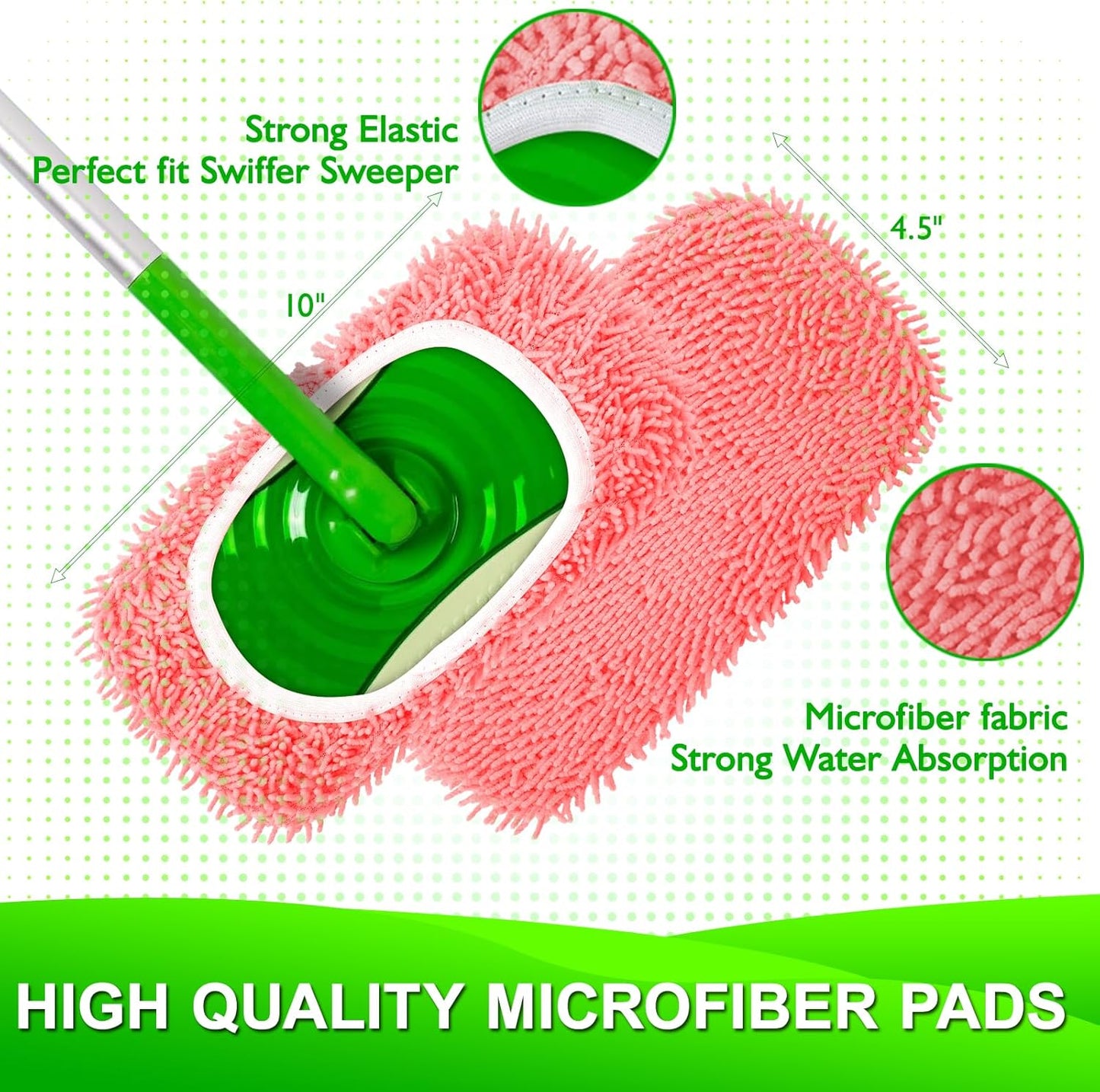 Reusable Microfiber Mop Pads Compatible with Swiffer Sweeper- 4 Pack Dry Sweeping Cloths & Wet Mopping Cloths - Chenille Washable Wet Pads Refill for Mopping Floors (Mop is not Included)
