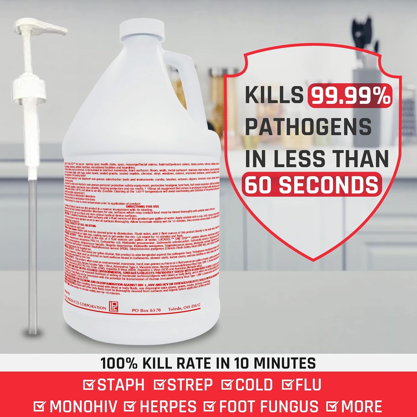 Lucasol One Step Disinfectant, 32 Fl Oz Disinfectant & 24 Oz Empty Refillable Spray Bottle Combo. Multi Purpose Cleaner Spray For Hospitals, Schools, Salons, Household Cleaning And More