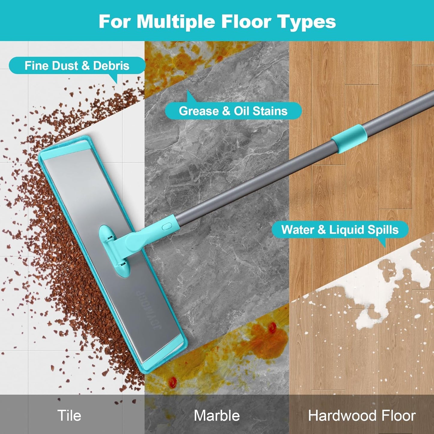 JOYMOOP 18 Inch Dust Mop for Hardwood Floors, Heavy Duty Industrial Wet Dry Mops with Telescopic Handle, Includes 5 Microfiber Mop Pads