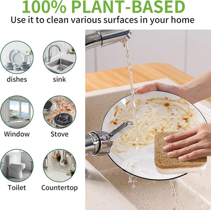 12Pack Kickleen Natural Kitchen Scrub Dish Sponge with Suction Hanger Biodegradable Compostable Cellulose and Coconut Non-Scratch Sponge for Kitchen, Bathroom, Household (White-12)
