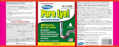 Pure Lye 1 lb - Unique Sodium Hydroxide Beads | Drain Opener & Soap Making | Biodegradable, Eco-Friendly (30-500)