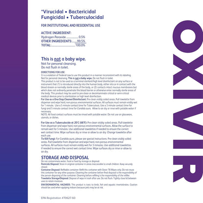 Oxivir Diversey Tb 5388471 Ready-to-Use Disinfectant Cleaning Wipes, Accelerated Hydrogen Peroxide, Large 7x8-Inch Sheets, 60-Wipes, 1-Slim Canister