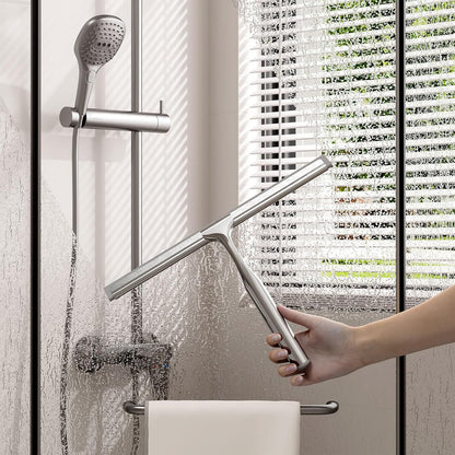 Shower Squeegee for Glass Doors, Shower Squeegee for Tile Shower Walls, Stainless Steel Squeegee for Bathroom, Windows and Mirrors with Storage Hook-12”, Black